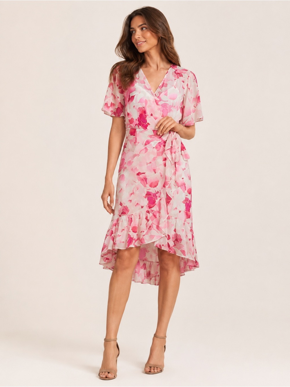 NWT Calvin Klein Surplice V-Neck Short Flutter Sleeve Ruffle Midi Dress Size 16